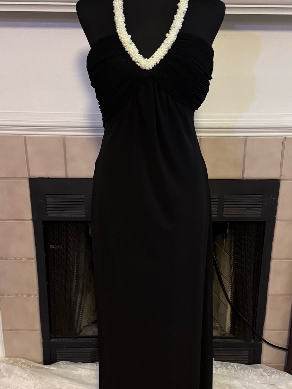 Joseph Robkoff Black Party Dress with “Pearl” Neckline Accents